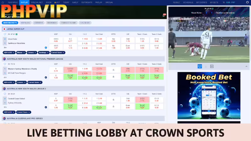 Live betting lobby at Crown Sports
