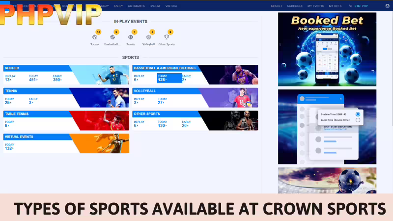 Types of sports available at Crown Sports